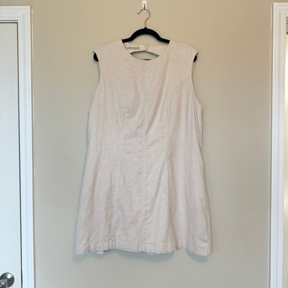 Abercrombie & Fitch Linen Blend Cutout Back Mini Dress Cream Womens XLP